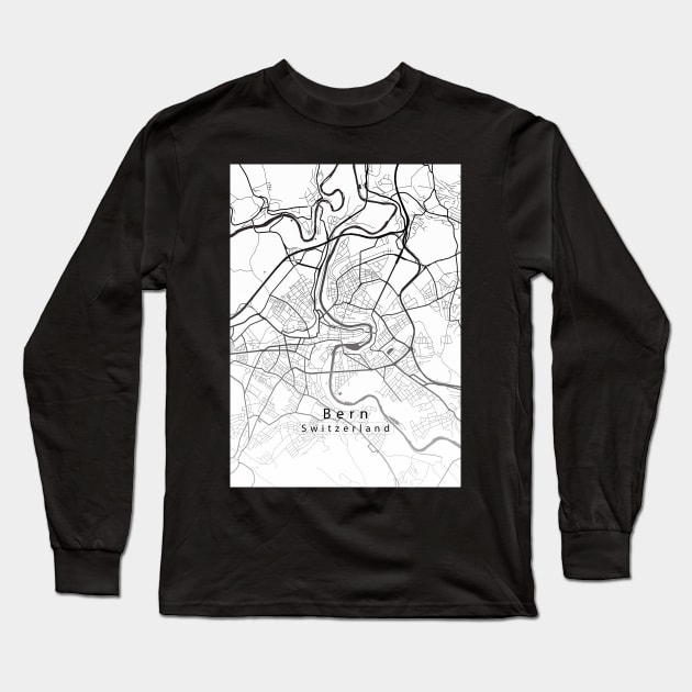 Bern Switzerland City Map white Long Sleeve T-Shirt by Robin-Niemczyk